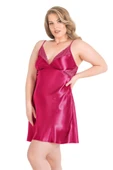 Bicomi Büyük Beden Vişne Kısa Saten Gecelik thumbnail 1