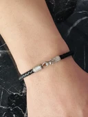 Erkek Bileklik, Deri Kordon Kancalı Gümüş Altın Kaplama Bileklik, Şık Hediye - 2