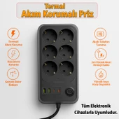 6 Prizli 4 USB Girişli Akım Korumalı Topraklı Golyat Grup Şarj Fiş Priz 2 Metre Uzatma Kablosu thumbnail 2