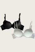 Bicomi Beyaz-Siyah 2li Mikro Kumaş İçi Boş Balenli Günlük Desteksiz Sütyen thumbnail 3
