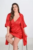 Bicomi 2li Kırmızı Sabahlık Takımı Bigsize 6207 thumbnail 1