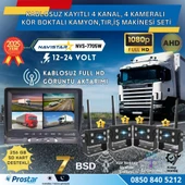4 Kablosuz Kameralı 7 inç Kayıtlı Monitör Full HD BSD Kör Nokta Uyarı Sistemli Tak Kullan Kamera Seti - 1