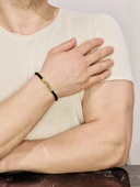 Erkek Deri Bileklik, Altın Kaplama ışıltılı Tasarım Örgü Kordon Kişiye Özel Şık Takı Hediyelik thumbnail 1