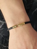 Erkek Deri Bileklik, Altın Kaplama ışıltılı Tasarım Örgü Kordon Kişiye Özel Şık Takı Hediyelik thumbnail 2