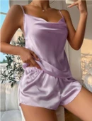 Bicomi Lila İnce Askılı Saten Şortlu Takım - 1