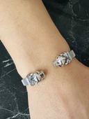 Gümüş Erkek Bileklik, Kaplan Başı Safir Taşlı Garnet Göz Bileklik, Kararmaz Çelik Bant Özel Tasarım - 2