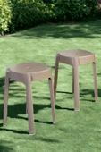 İronika Kaymaz Ayaklı Dekoratif İç İçe Geçebilen Plastik Tabure Mutfak Bahçe Taburesi 4 Adet Latte thumbnail 5