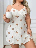 Bicomi Büyük Beden Ayıcık Desenli Pamuklu İnce Askılı Mini Gecelik thumbnail 1