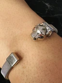 Erkek Kaplan Başlı Gümüş Bileklik Garnet Gözlü Safir Detaylı Çelik Bant Kararmaz Şık Takı thumbnail 2