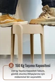 İronika Kaymaz Ayaklı Dekoratif İç İçe Geçebilen Plastik Tabure Mutfak Bahçe Taburesi 6 Adet Latte thumbnail 2