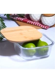 Bambu Kapaklı Vakumlu 3'lü Kare Cam Kase Saklama Kabı Seti - 2