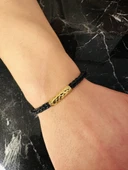 Gümüş Erkek Bileklik , Deri Örgü Özel Tasarım, Işıltı Desen altın Kaplama, Şık Hediye - 2