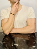 Erkek Bileklik ,Gümüş Deri İp Örme Özel Tasarım Bileklik, Altın Kaplama, Şık Hediye thumbnail 3