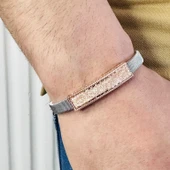 Gümüş Erkek Bileklik ,14k Rose Altın Kaplama,sim Desen Isim Yazılabilir,şık Hediye - 1