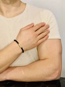 Erkek Bileklik ,Gümüş Deri İp Örme Özel Tasarım Bileklik, Altın Kaplama, Şık Hediye thumbnail 1