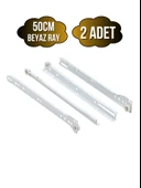 Beyaz Metal Çekmece Rayı Tekerlekli Mobilya Dolap Çekmece Rayı(BEYAZ)(TAKIM)(METAL) 50cm 50cm - 2 ADET thumbnail 1
