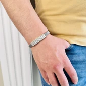 Gümüş Erkek Bileklik,14k Beyaz Altın Kaplama,şık Hediye - 3