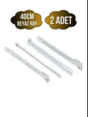 Beyaz Metal Çekmece Rayı Tekerlekli Mobilya Dolap Çekmece Rayı(BEYAZ)(TAKIM)(METAL) 40cm 40cm - 2 ADET - 1