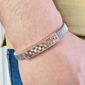 Gümüş Erkek Bileklik,14k Rose Altın Kaplama, Şık Hediye - 1