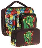 Kaukko Kids Erkek Çocuk Siyah Yeşil Gergedan Üç Bölmeli Thermo Beslenme Çantası ve Kalemlik Seti (L7263+L8263) thumbnail 1