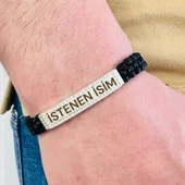 Gümüş Erkek Bileklik,14K Beyaz Altın Kaplama,Sim Desen İsim Yazılabilir,Şık Hediye - 2