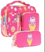Kaukko Kids Kız Çocuk Kırmızı Dondurma Desenli Üç Bölmeli Thermo Beslenme Çantası ve Kalemlik Seti (L7227+L8227) - 1