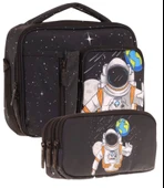 Kaukko Kids Erkek Çocuk Siyah Beyaz Astronor Üç Bölmeli Thermo Beslenme Çantası ve Kalemlik Seti (L7253+L8253) thumbnail 1
