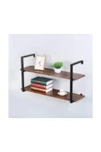 Hitit Dekorasyon Tasnia Siyah Metal Ahşap Duvar Rafı 90cm 2 Katlı - 2