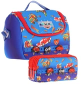 Kaukko Kids Isı Yalıtımlı Beslenme Çantası ve Üç Gözlü Kalemlik Seti - Erkek Çocuk, Mavi Kırmızı (Silikon Aksesuarlı) thumbnail 1