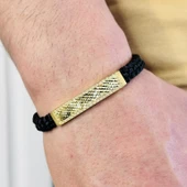 Gümüş Erkek Bileklik,14k Altın Kaplama, El Örgüsü Şık Ve Modern Tasarım - 1