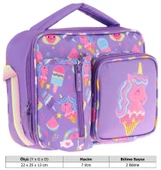 Kaukko Kız Çocuk, Lila Pembe, Unicorn Desenli Isı Yalıtımlı Üç Bölmeli (Matara Cepli) Okul Beslenme Çantası L7224 thumbnail 3