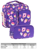 Kaukko Kids Kız Çocuk Mor Şekerlemeler Üç Bölmeli Thermo Beslenme Çantası ve Kalemlik Seti (L7216+L8216) thumbnail 2
