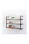 Hitit Dekorasyon Tasnia Siyah Metal Ahşap Duvar Rafı 120cm 3 Katlı - 2