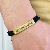 Gümüş Erkek Bileklik ,14k Altın Kaplama ,Sim Desen İsim Yazılabilir,Şık Hediye - 2
