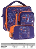 Kaukko Kids Erkek Çocuk Lacivert Turuncu Oyun Temalı Üç Bölmeli Thermo Beslenme Çantası ve Kalemlik Seti (L7281+L8281) thumbnail 2