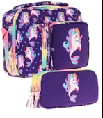 Kaukko Kids Kız Çocuk Mor Çok Renkli Unicorn ve Denizkızı Üç Bölmeli Thermo Beslenme Çantası ve Kalemlik Seti (L7228+L8228) thumbnail 1