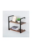 Hitit Dekorasyon Tasnia Siyah Metal Ahşap Duvar Rafı 60cm 2 Katlı - 2