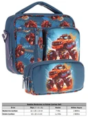 Kaukko Kids Erkek Çocuk Yeşil Kırmızı Arazi Aracı Üç Bölmeli Thermo Beslenme Çantası ve Kalemlik Seti (L7282+L8282) - 2