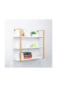 Hitit Dekorasyon Tasnia Gold Metal Ahşap Duvar Rafı 90cm 3 Katlı - 1