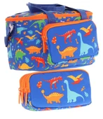 Kaukko (L7278+L8278) Beslenme Çantası (Isı Yalıtımlı) ve Kalem Çantası (Üç Bölme) Seti - Erkek Çocuk - Lacivert Yeşil Dinazor Desenli thumbnail 1