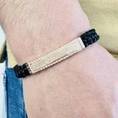 Gümüş Erkek Bileklik,14k Rose Altın Kaplama,sim Desen Isim Yazılabilir,şık Hediye thumbnail 1