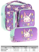 Kaukko Kids Kız Çocuk Mor Yeşil Tavşan Desenli Üç Bölmeli Thermo Beslenme Çantası ve Kalemlik Seti (L7242+L8242) - 2