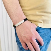 Gümüş Erkek Bileklik,14K Beyaz Altın Kaplama,Sim Desen İsim Yazılabilir,Şık Hediye - 3
