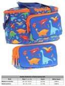 Kaukko (L7278+L8278) Beslenme Çantası (Isı Yalıtımlı) ve Kalem Çantası (Üç Bölme) Seti - Erkek Çocuk - Lacivert Yeşil Dinazor Desenli thumbnail 2