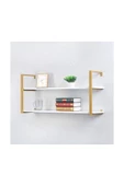 Hitit Dekorasyon Tasnia Gold Metal Ahşap Duvar Rafı 120cm 2 Katlı - 2