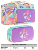 Kaukko (L7231+L8231) Beslenme Çantası (Isı Yalıtımlı) ve Kalem Çantası (Üç Bölme) Seti - Kız Çocuk - Mor Yeşil Şekerleme Desenli thumbnail 2