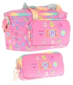 Kaukko (L7237+L8237) Beslenme Çantası (Isı Yalıtımlı) ve Kalem Çantası (Üç Bölme) Seti - Kız Çocuk - Pembe Lol Baskılı thumbnail 1