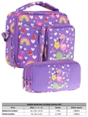 Kaukko Kids Kız Çocuk Pembe Mor Flamingo Üç Bölmeli Thermo Beslenme Çantası ve Kalemlik Seti (L7226+L8226) thumbnail 2