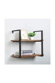 Hitit Dekorasyon Tasnia Siyah Metal Ahşap Duvar Rafı 60cm 2 Katlı - 1