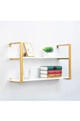 Hitit Dekorasyon Tasnia Gold Metal Ahşap Duvar Rafı 90cm 2 Katlı - 2